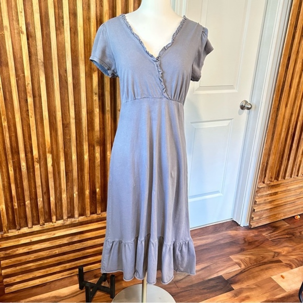 Fresh Produce Lagenlook Ruffle Midi Pullover V neck Dress. Size S - Picture 2 of 9